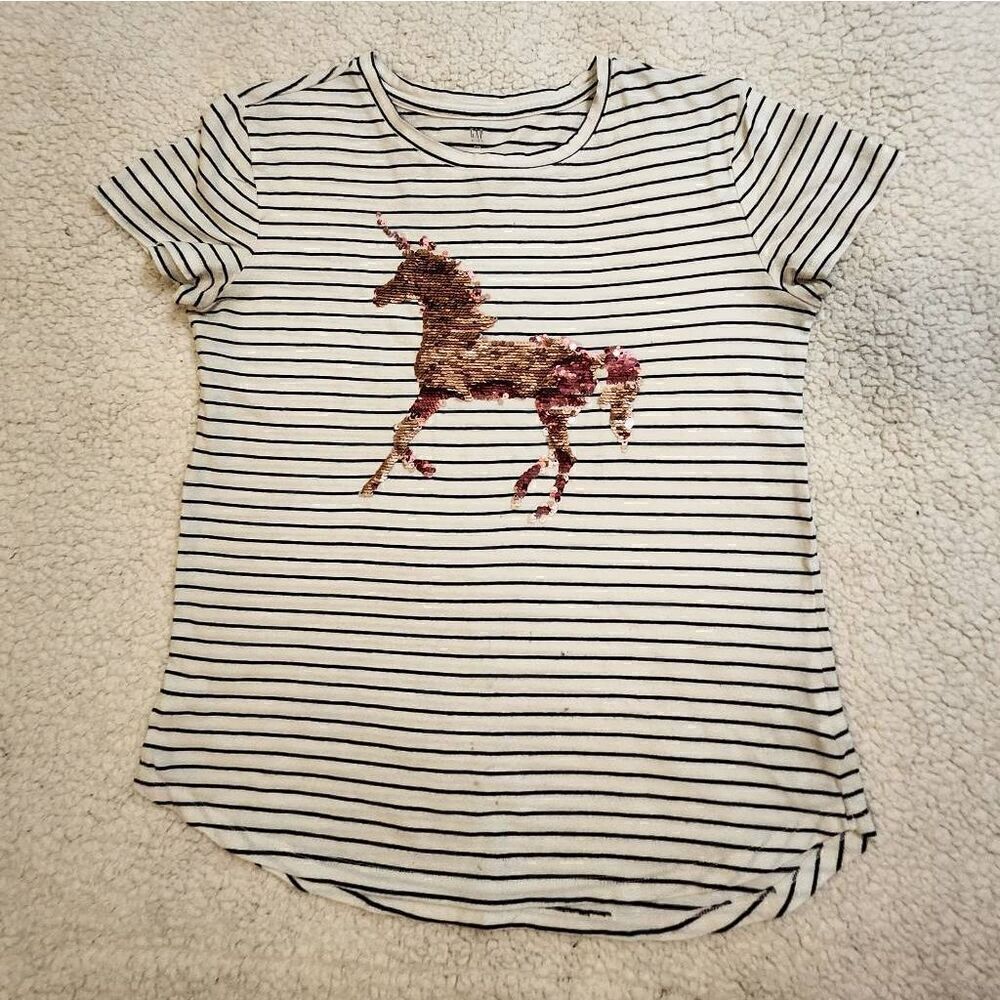 Old Navy striped blouse with unicorn sequin Girl Size XXL